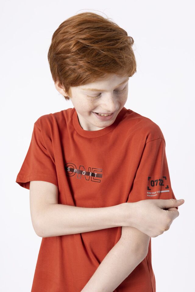 %100 PAMUK SÜPREM KUMAŞTAN ENJEKSİYON BASKILI ERKEK ÇOCUK T-SHIRT YAZLIK BİSİKLET YAKA BLACK ONE 8-9 Yaş - KİREMİT