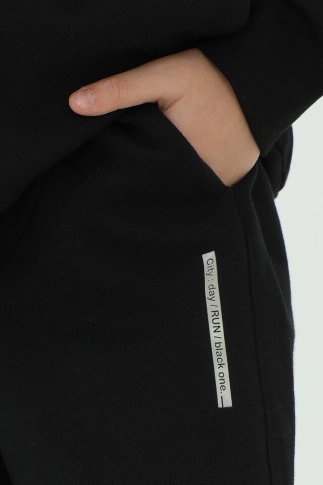 Kapüşonlu Baskı Detaylı Pike Kumaştan Erkek Çocuk Eşofman Takımı