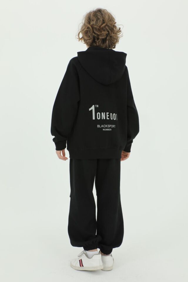 Kapüşonlu Baskı Detaylı Pike Kumaştan Erkek Çocuk Eşofman Takımı