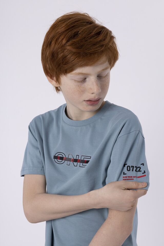 %100 PAMUK SÜPREM KUMAŞTAN ENJEKSİYON BASKILI ERKEK ÇOCUK T-SHIRT YAZLIK BİSİKLET YAKA BLACK ONE 9-10 Yaş - COMEO BLUE