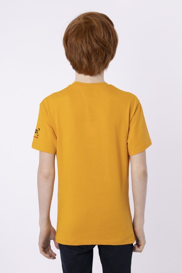 %100 PAMUK SÜPREM KUMAŞTAN ENJEKSİYON BASKILI ERKEK ÇOCUK T-SHIRT YAZLIK BİSİKLET YAKA BLACK ONE 11-12 Yaş - HARDAL