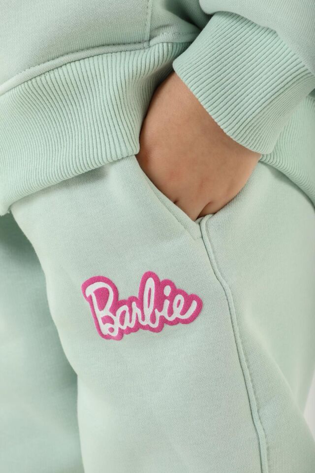 Kapüşonlu Barbie Baskı Detaylı 3 Lü Kız Çocuk Eşofman Takımı MİNT YEŞİLİ - 7-8 Yaş