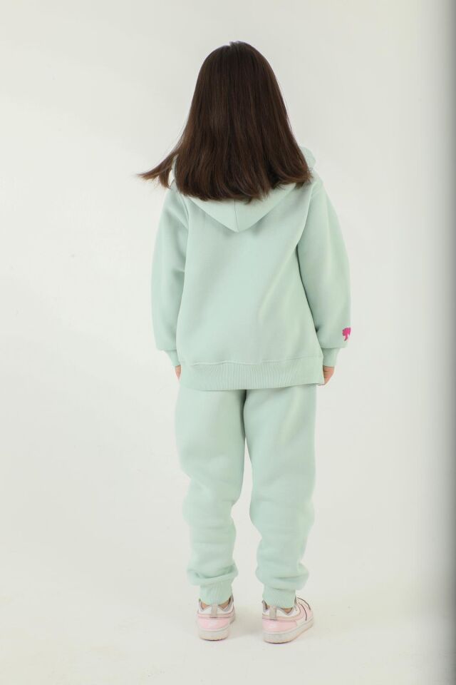 Kapüşonlu Barbie Baskı Detaylı 3 Lü Kız Çocuk Eşofman Takımı MİNT YEŞİLİ - 7-8 Yaş
